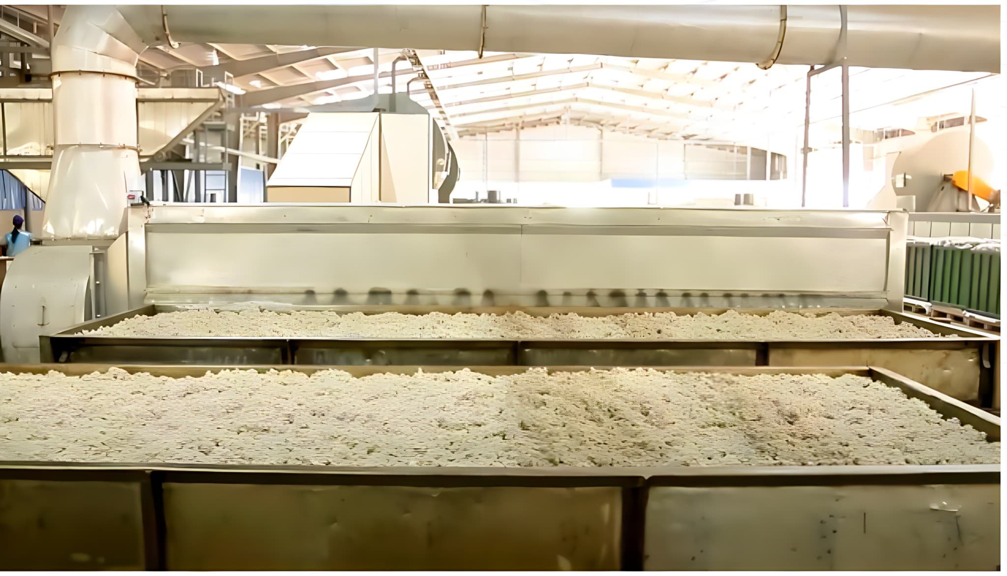 Rubber sheets drying in the factory troughs