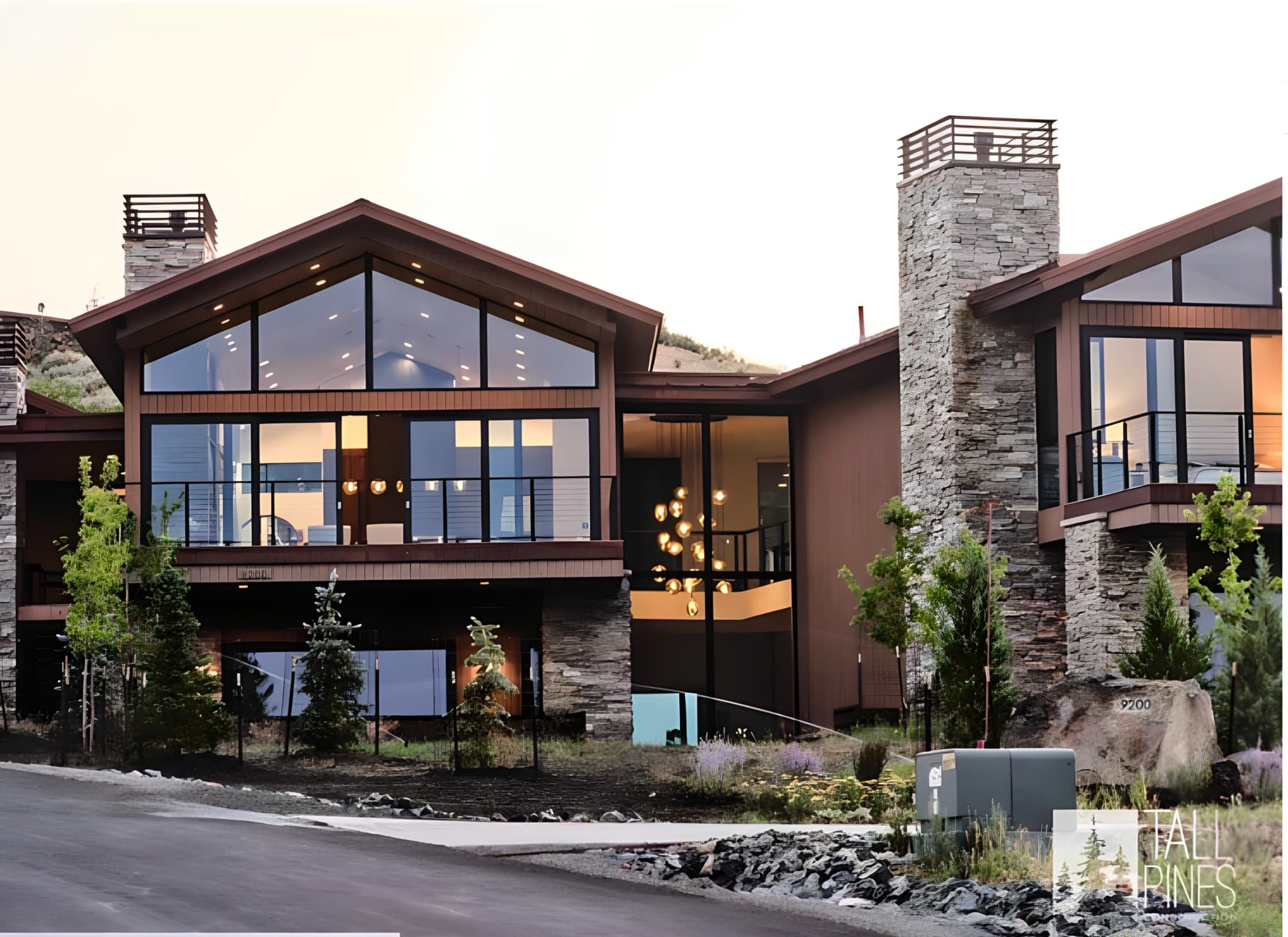 Stone and timber residence at dusk